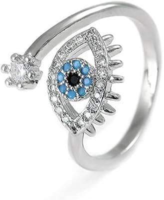 可调节金色红色珐琅心形邪眼时尚戒指 女式